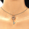 Oro Laminado Pendant Necklace, Gold Filled Style key and Heart Design, with Multicolor Micro Pave, Polished, Golden Finish, 04.344.0004.2.20 (02 MM Thickness, 20 Inches Length)