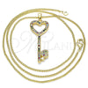 Oro Laminado Pendant Necklace, Gold Filled Style key and Heart Design, with Multicolor Micro Pave, Polished, Golden Finish, 04.344.0004.2.20 (02 MM Thickness, 20 Inches Length)