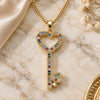 Oro Laminado Pendant Necklace, Gold Filled Style key and Heart Design, with Multicolor Micro Pave, Polished, Golden Finish, 04.344.0004.2.20 (02 MM Thickness, 20 Inches Length)