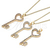 Oro Laminado Pendant Necklace, Gold Filled Style key and Heart Design, with Multicolor Micro Pave, Polished, Golden Finish, 04.344.0004.2.20 (02 MM Thickness, 20 Inches Length)
