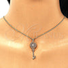 Oro Laminado Pendant Necklace, Gold Filled Style key and Flower Design, with Garnet Micro Pave, Polished, Golden Finish, 04.344.0005.1.20 (02 MM Thickness, 20 Inches Length)
