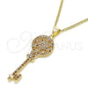 Oro Laminado Pendant Necklace, Gold Filled Style key and Flower Design, with Garnet Micro Pave, Polished, Golden Finish, 04.344.0005.1.20 (02 MM Thickness, 20 Inches Length)
