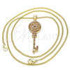 Oro Laminado Pendant Necklace, Gold Filled Style key and Flower Design, with Garnet Micro Pave, Polished, Golden Finish, 04.344.0005.1.20 (02 MM Thickness, 20 Inches Length)