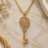 Oro Laminado Pendant Necklace, Gold Filled Style key and Flower Design, with Garnet Micro Pave, Polished, Golden Finish, 04.344.0005.1.20 (02 MM Thickness, 20 Inches Length)
