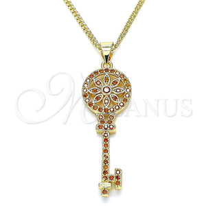 Gold Filled Necklace — Pendant Necklace key and Flower Design with Garnet — main product view — SKU 135011 | Oro Laminado collar — Pendant Necklace key and flor diseño with Garnet — SKU 135011
