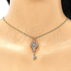 Oro Laminado Pendant Necklace, Gold Filled Style key and Flower Design, with Multicolor Micro Pave, Polished, Golden Finish, 04.344.0005.2.20 (02 MM Thickness, 20 Inches Length)