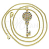 Oro Laminado Pendant Necklace, Gold Filled Style key and Flower Design, with Multicolor Micro Pave, Polished, Golden Finish, 04.344.0005.2.20 (02 MM Thickness, 20 Inches Length)