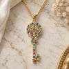 Oro Laminado Pendant Necklace, Gold Filled Style key and Flower Design, with Multicolor Micro Pave, Polished, Golden Finish, 04.344.0005.2.20 (02 MM Thickness, 20 Inches Length)
