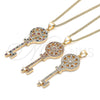 Oro Laminado Pendant Necklace, Gold Filled Style key and Flower Design, with Multicolor Micro Pave, Polished, Golden Finish, 04.344.0005.2.20 (02 MM Thickness, 20 Inches Length)