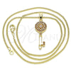Oro Laminado Pendant Necklace, Gold Filled Style key and Flower Design, with Garnet Micro Pave, Polished, Golden Finish, 04.344.0006.1.20 (02 MM Thickness, 20 Inches Length)