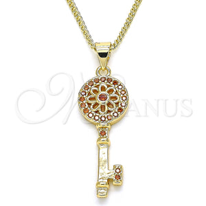 Gold Filled Necklace — Pendant Necklace key and Flower Design with Garnet — main product view — SKU 135014 | Oro Laminado collar — Pendant Necklace key and flor diseño with Garnet — SKU 135014