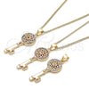 Oro Laminado Pendant Necklace, Gold Filled Style key and Flower Design, with Garnet Micro Pave, Polished, Golden Finish, 04.344.0006.1.20 (02 MM Thickness, 20 Inches Length)