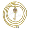 Oro Laminado Pendant Necklace, Gold Filled Style key Design, with Garnet Micro Pave, Polished, Golden Finish, 04.344.0007.1.20 (02 MM Thickness, 20 Inches Length)