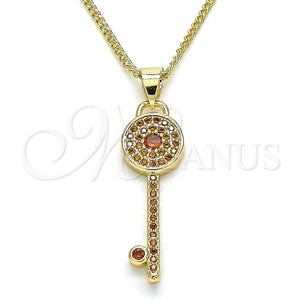 Gold Filled Necklace — Pendant Necklace key Design with Garnet Micro Pave — main product view — SKU 135017 | Oro Laminado collar — Pendant Necklace key diseño with Garnet Micro Pave — SKU 135017