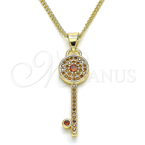 Oro Laminado Pendant Necklace, Gold Filled Style key Design, with Garnet Micro Pave, Polished, Golden Finish, 04.344.0007.1.20 (02 MM Thickness, 20 Inches Length)