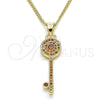 Oro Laminado Pendant Necklace, Gold Filled Style key Design, with Garnet Micro Pave, Polished, Golden Finish, 04.344.0007.1.20 (02 MM Thickness, 20 Inches Length)