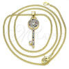 Oro Laminado Pendant Necklace, Gold Filled Style key Design, with Multicolor Micro Pave, Polished, Golden Finish, 04.344.0007.2.20 (02 MM Thickness, 20 Inches Length)
