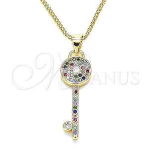 Gold Filled Necklace — Pendant Necklace key Design with Multicolor Micro Pave — main product view — SKU 135018 | Oro Laminado collar — Pendant Necklace key diseño with Multicolor Micro Pave — SKU 135018