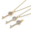 Oro Laminado Pendant Necklace, Gold Filled Style key Design, with Multicolor Micro Pave, Polished, Golden Finish, 04.344.0007.2.20 (02 MM Thickness, 20 Inches Length)
