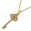 Oro Laminado Pendant Necklace, Gold Filled Style key Design, with Garnet Micro Pave, Polished, Golden Finish, 04.344.0008.1.20 (02 MM Thickness, 20 Inches Length)
