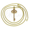 Oro Laminado Pendant Necklace, Gold Filled Style key Design, with Garnet Micro Pave, Polished, Golden Finish, 04.344.0008.1.20 (02 MM Thickness, 20 Inches Length)
