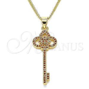 Gold Filled Necklace — Pendant Necklace key Design with Garnet Micro Pave — main product view — SKU 135020 | Oro Laminado collar — Pendant Necklace key diseño with Garnet Micro Pave — SKU 135020