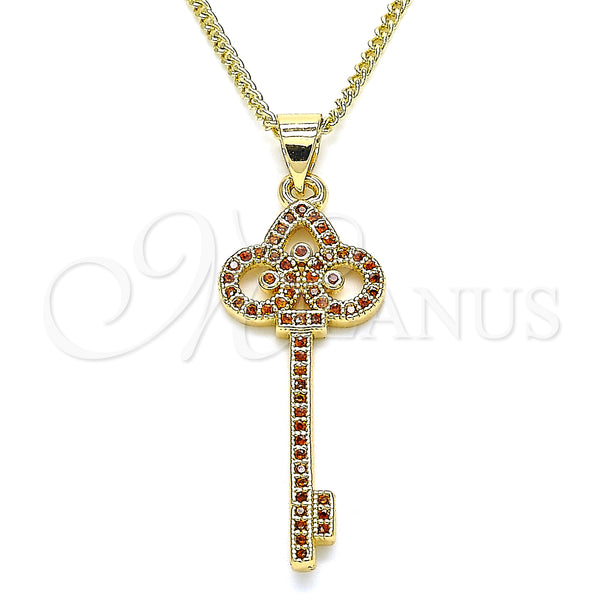 Gold Filled Necklace — Pendant Necklace key Design with Garnet Micro Pave — main product view — SKU 135020 | Oro Laminado collar — Pendant Necklace key diseño with Garnet Micro Pave — SKU 135020