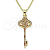Oro Laminado Pendant Necklace, Gold Filled Style key Design, with Garnet Micro Pave, Polished, Golden Finish, 04.344.0008.1.20 (02 MM Thickness, 20 Inches Length)