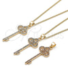 Oro Laminado Pendant Necklace, Gold Filled Style key Design, with Garnet Micro Pave, Polished, Golden Finish, 04.344.0008.1.20 (02 MM Thickness, 20 Inches Length)