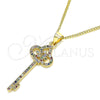 Oro Laminado Pendant Necklace, Gold Filled Style key Design, with Multicolor Micro Pave, Polished, Golden Finish, 04.344.0008.2.20 (02 MM Thickness, 20 Inches Length)