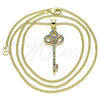 Oro Laminado Pendant Necklace, Gold Filled Style key Design, with Multicolor Micro Pave, Polished, Golden Finish, 04.344.0008.2.20 (02 MM Thickness, 20 Inches Length)