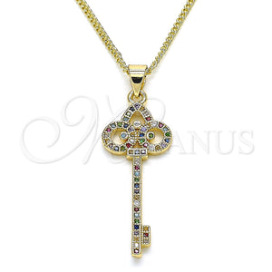 Gold Filled Necklace — Pendant Necklace key Design with Multicolor Micro Pave — main product view — SKU 135021 | Oro Laminado collar — Pendant Necklace key diseño with Multicolor Micro Pave — SKU 135021