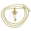 Oro Laminado Pendant Necklace, Gold Filled Style key and Crown Design, with Garnet Micro Pave, Polished, Golden Finish, 04.344.0009.1.20 (02 MM Thickness, 20 Inches Length)