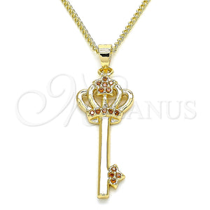 Gold Filled Necklace — Pendant Necklace key and Crown Design with Garnet — main product view — SKU 135023 | Oro Laminado collar — Pendant Necklace key and Crown diseño with Garnet — SKU 135023