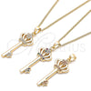 Oro Laminado Pendant Necklace, Gold Filled Style key and Crown Design, with Garnet Micro Pave, Polished, Golden Finish, 04.344.0009.1.20 (02 MM Thickness, 20 Inches Length)