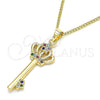 Oro Laminado Pendant Necklace, Gold Filled Style key and Crown Design, with Multicolor Micro Pave, Polished, Golden Finish, 04.344.0009.2.20 (02 MM Thickness, 20 Inches Length)