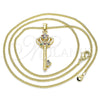 Oro Laminado Pendant Necklace, Gold Filled Style key and Crown Design, with Multicolor Micro Pave, Polished, Golden Finish, 04.344.0009.2.20 (02 MM Thickness, 20 Inches Length)