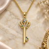 Oro Laminado Pendant Necklace, Gold Filled Style key and Crown Design, with Multicolor Micro Pave, Polished, Golden Finish, 04.344.0009.2.20 (02 MM Thickness, 20 Inches Length)