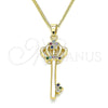 Oro Laminado Pendant Necklace, Gold Filled Style key and Crown Design, with Multicolor Micro Pave, Polished, Golden Finish, 04.344.0009.2.20 (02 MM Thickness, 20 Inches Length)