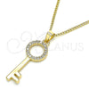 Oro Laminado Pendant Necklace, Gold Filled Style key Design, with White Micro Pave, Polished, Golden Finish, 04.344.0010.20 (02 MM Thickness, 20 Inches Length)