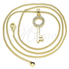Oro Laminado Pendant Necklace, Gold Filled Style key Design, with White Micro Pave, Polished, Golden Finish, 04.344.0010.20 (02 MM Thickness, 20 Inches Length)