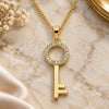 Oro Laminado Pendant Necklace, Gold Filled Style key Design, with White Micro Pave, Polished, Golden Finish, 04.344.0010.20 (02 MM Thickness, 20 Inches Length)