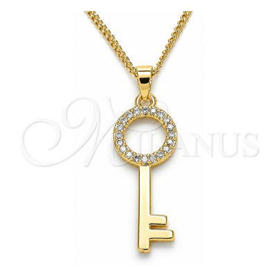 Oro Laminado Pendant Necklace, Gold Filled Style key Design, with White Micro Pave, Polished, Golden Finish, 04.344.0010.20 (02 MM Thickness, 20 Inches Length)