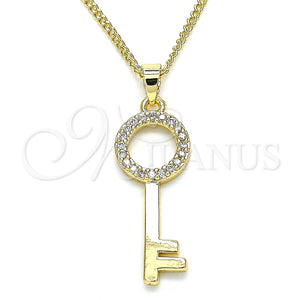 Gold Filled Necklace — Pendant Necklace key Design with White Micro Pave — main product view — SKU 135025 | Oro Laminado collar — Pendant Necklace key diseño with blanco Micro Pave — SKU 135025