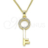 Oro Laminado Pendant Necklace, Gold Filled Style key Design, with White Micro Pave, Polished, Golden Finish, 04.344.0010.20 (02 MM Thickness, 20 Inches Length)