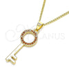 Oro Laminado Pendant Necklace, Gold Filled Style key Design, with Garnet Micro Pave, Polished, Golden Finish, 04.344.0010.1.20 (02 MM Thickness, 20 Inches Length)