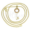 Oro Laminado Pendant Necklace, Gold Filled Style key Design, with Garnet Micro Pave, Polished, Golden Finish, 04.344.0010.1.20 (02 MM Thickness, 20 Inches Length)