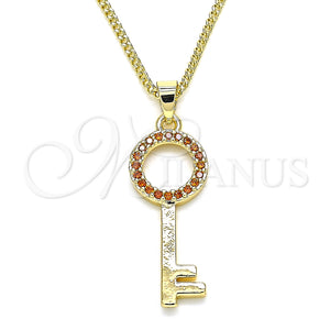 Gold Filled Necklace — Pendant Necklace key Design with Garnet Micro Pave — main product view — SKU 135026 | Oro Laminado collar — Pendant Necklace key diseño with Garnet Micro Pave — SKU 135026