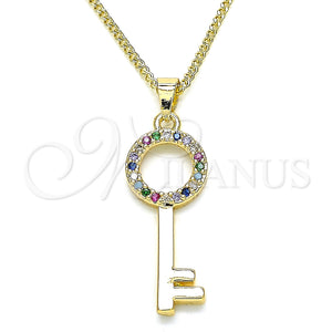 Gold Filled Necklace — Pendant Necklace key Design with Multicolor Micro Pave — main product view — SKU 135027 | Oro Laminado collar — Pendant Necklace key diseño with Multicolor Micro Pave — SKU 135027