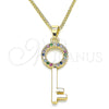 Oro Laminado Pendant Necklace, Gold Filled Style key Design, with Multicolor Micro Pave, Polished, Golden Finish, 04.344.0010.2.20 (02 MM Thickness, 20 Inches Length)